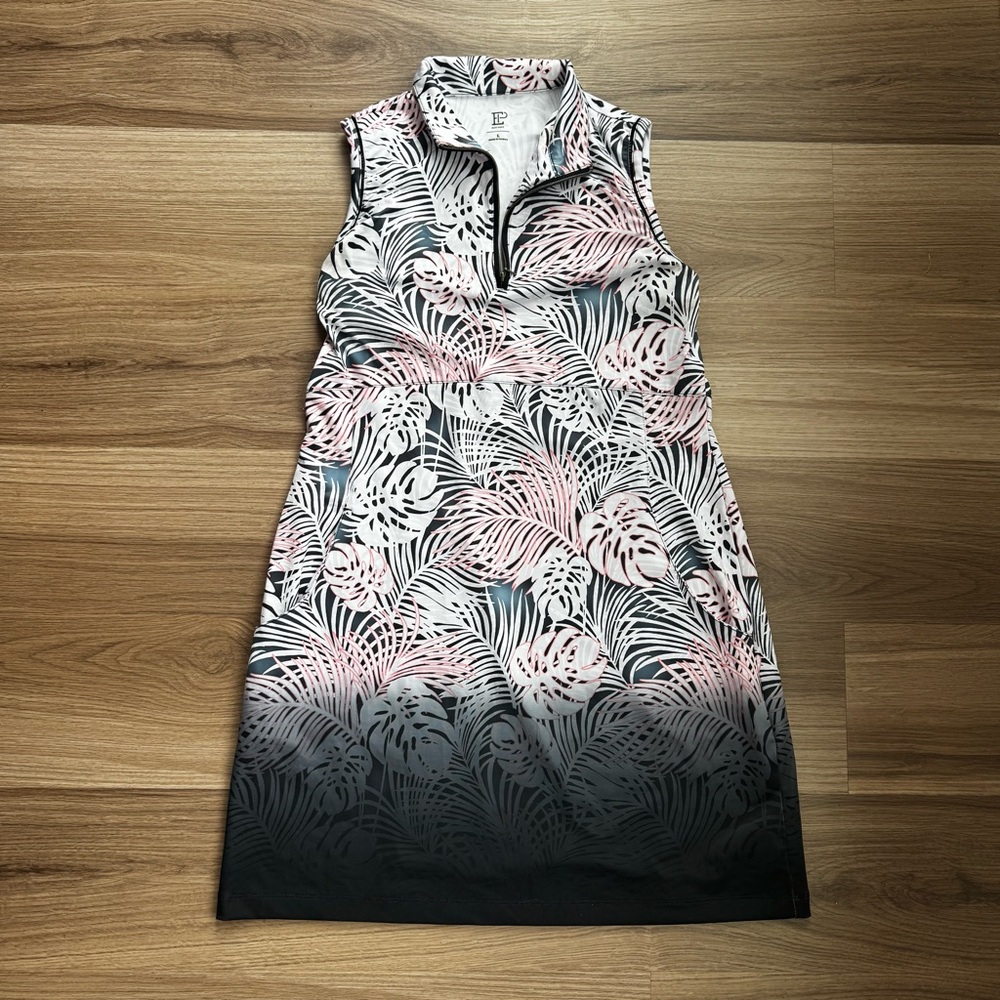 EP New York Sleeveless Golf Dress Quarter Zip Palm Print Size L